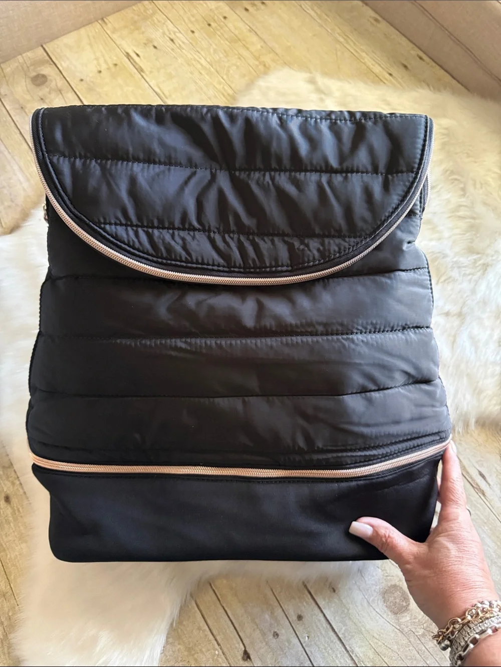 Stella & Dot ‘Crush It’ Black Quilted Backpack with Rose Gold Hardware NWOT